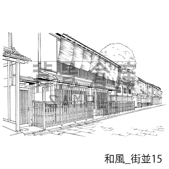 和風_背景素材集13(街並)_トーン