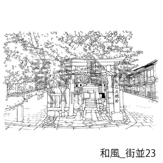 和風_背景素材集13(街並)_トーン