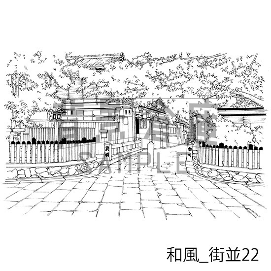 和風_背景素材集13(街並)_トーン