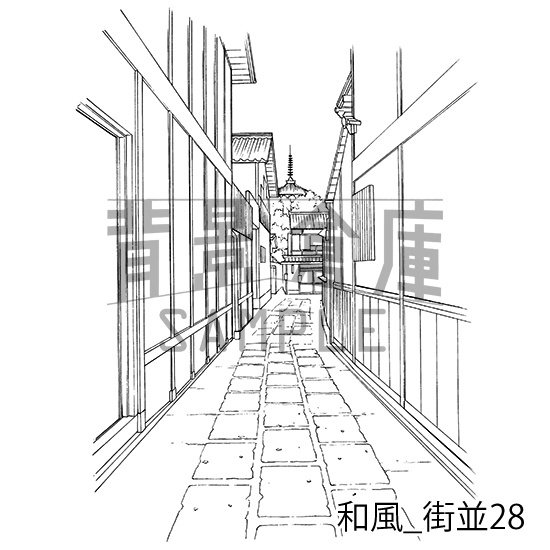 和風_背景素材集15(街並)_トーン