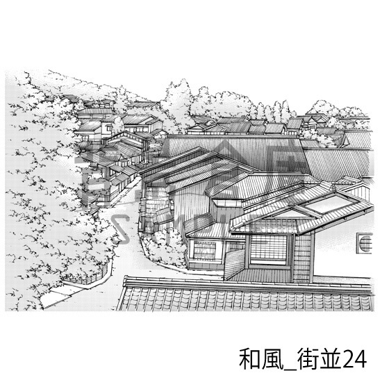和風_背景素材集15(街並)_トーン