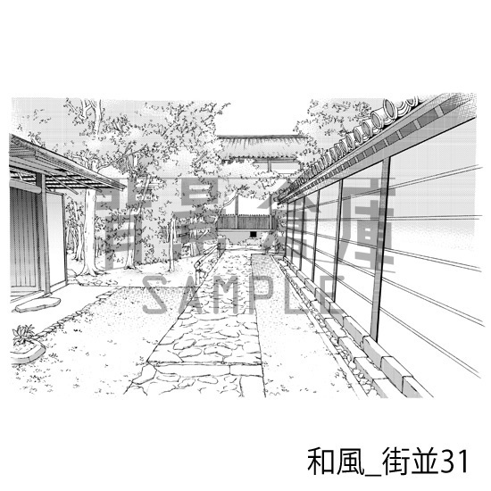 和風_背景素材集15(街並)_トーン