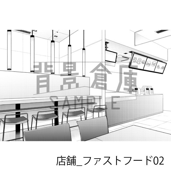 店舗_背景素材集27(ファーストフード)_トーン