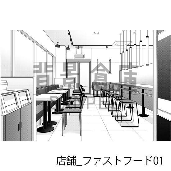 店舗_背景素材集27(ファーストフード)_トーン