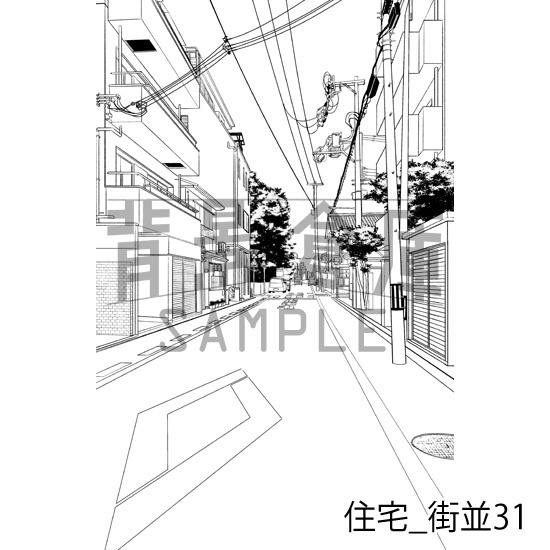住宅_背景素材集22(街並)_トーン