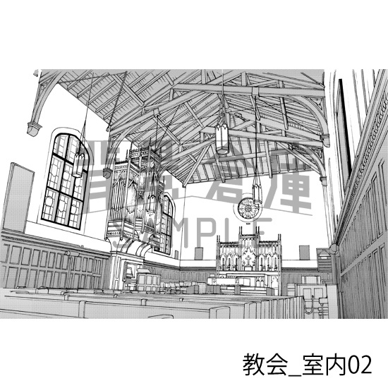 教会_背景素材集1(室内)_トーン