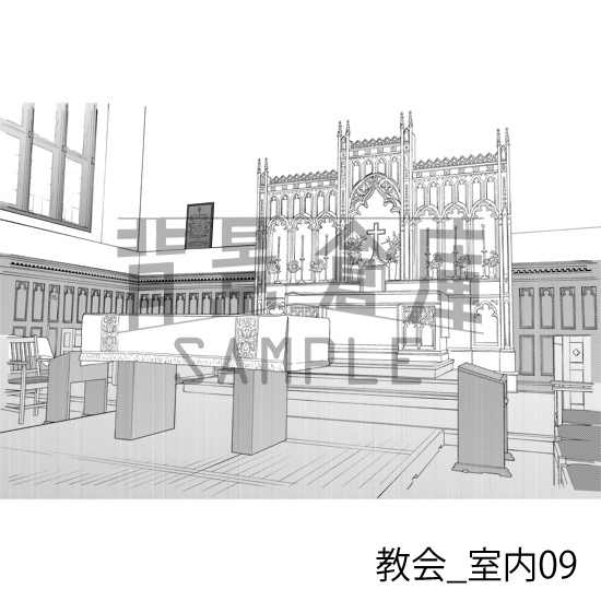 教会_背景素材集1(室内)_トーン