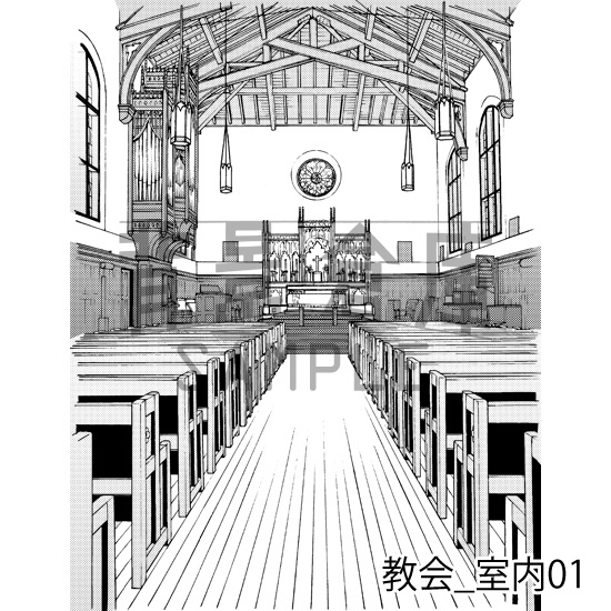 教会_背景素材集1(室内)_トーン