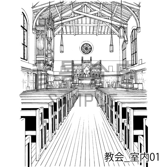 教会_背景素材集1(室内)_トーン