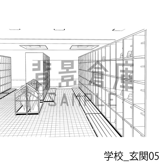 学校_背景素材集39(玄関)_トーン
