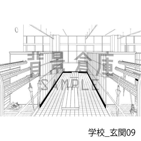 学校_背景素材集39(玄関)_トーン