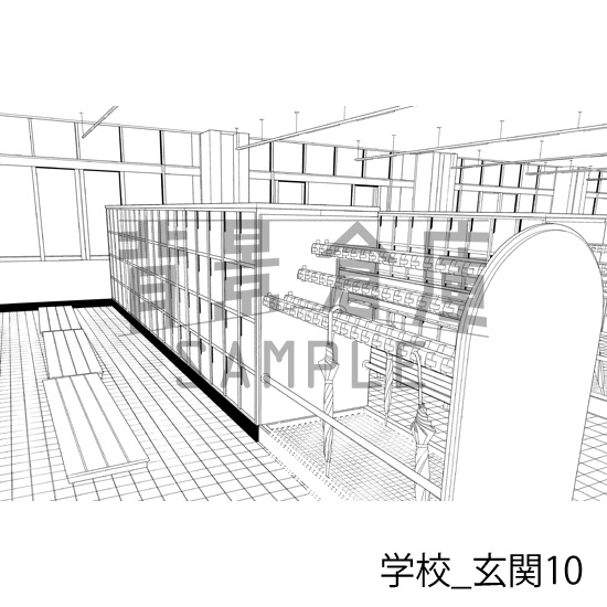 学校_背景素材集39(玄関)_トーン