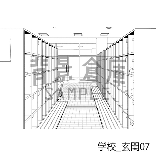 学校_背景素材集39(玄関)_トーン