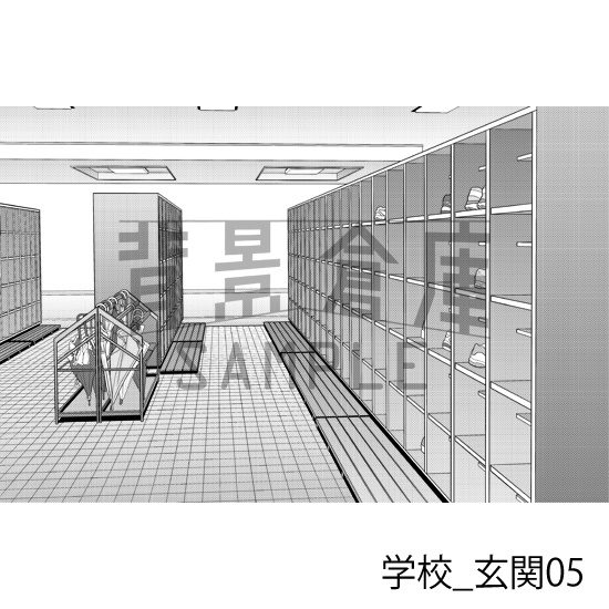 学校_背景素材集39(玄関)_トーン