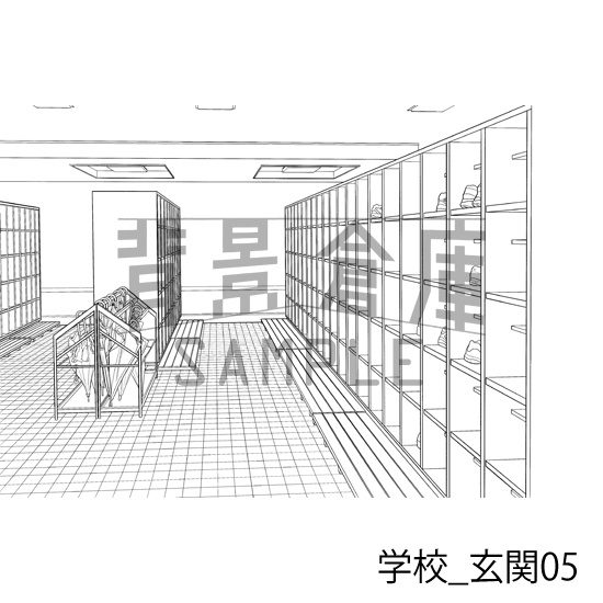 学校_背景素材集39(玄関)_トーン
