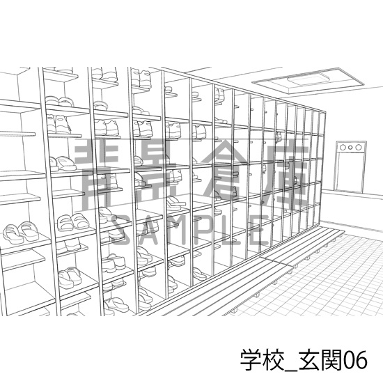 学校_背景素材集39(玄関)_トーン