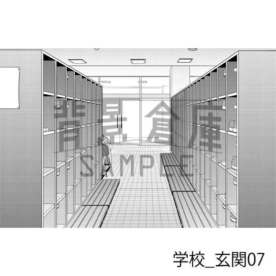 学校_背景素材集39(玄関)_トーン