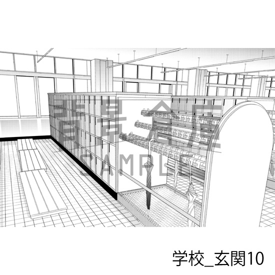 学校_背景素材集39(玄関)_トーン