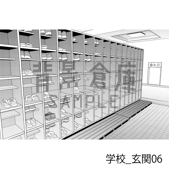 学校_背景素材集39(玄関)_トーン