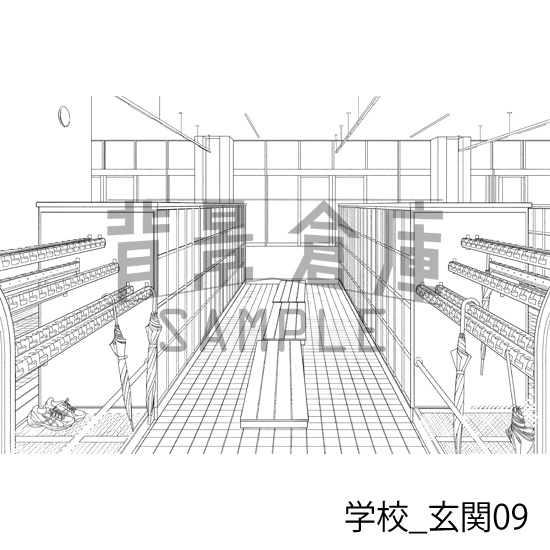 学校_背景素材集39(玄関)_トーン