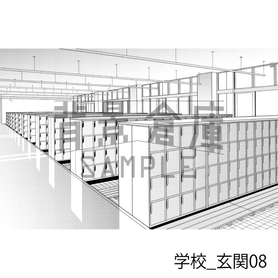 学校_背景素材集39(玄関)_トーン