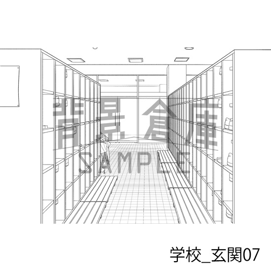 学校_背景素材集39(玄関)_トーン