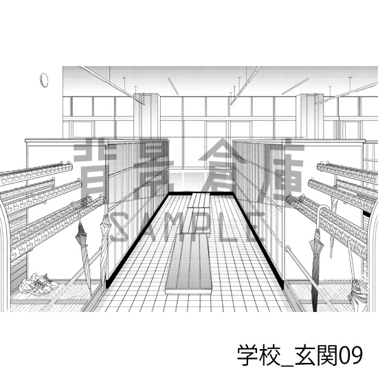 学校_背景素材集39(玄関)_トーン