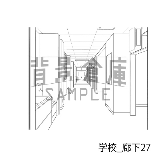 学校_背景素材集41(廊下)_トーン
