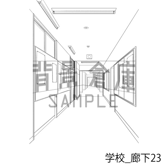 学校_背景素材集41(廊下)_トーン