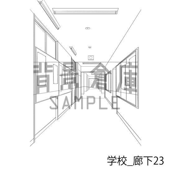学校_背景素材集41(廊下)_トーン