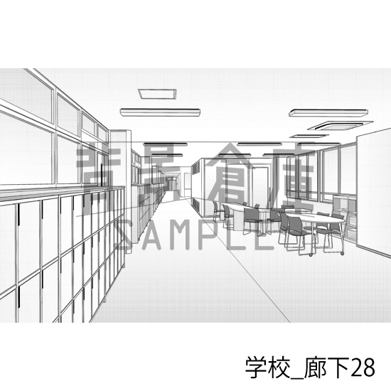 学校_背景素材集41(廊下)_トーン