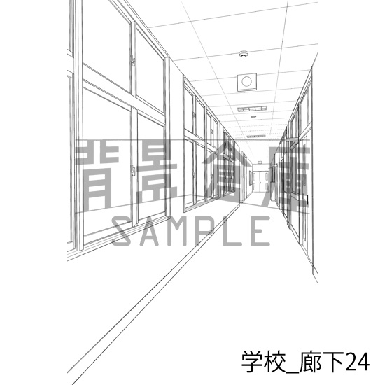 学校_背景素材集41(廊下)_トーン