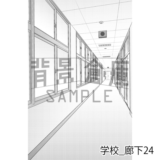 学校_背景素材集41(廊下)_トーン