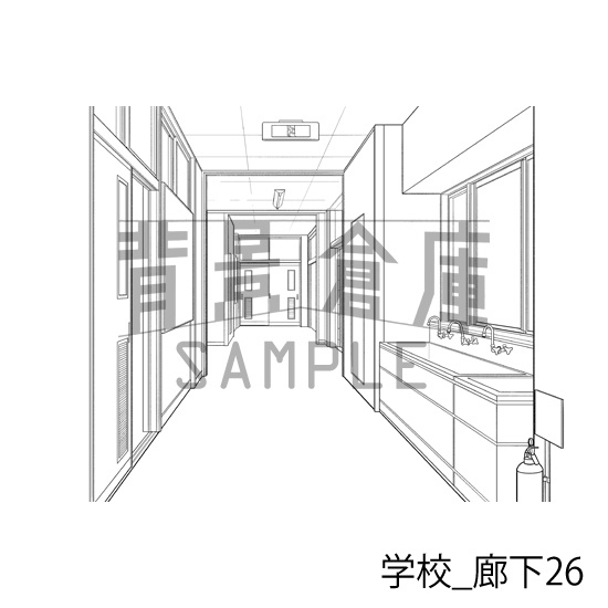 学校_背景素材集41(廊下)_トーン