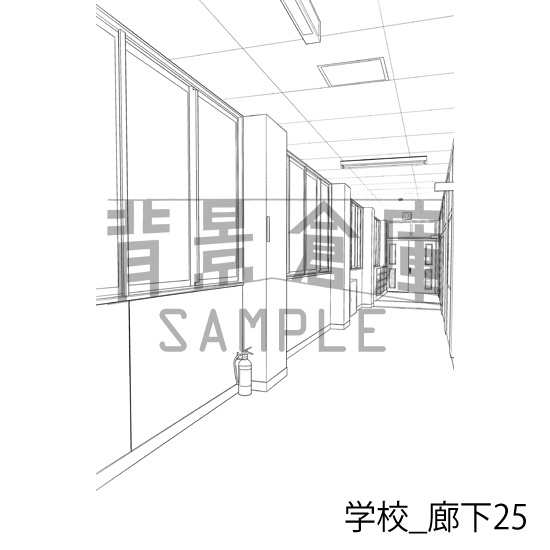学校_背景素材集41(廊下)_トーン