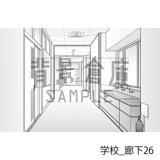 学校_背景素材集41(廊下)_トーン