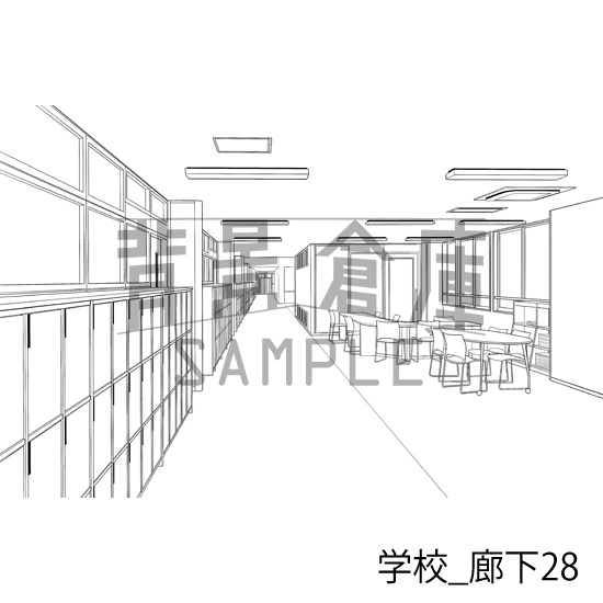 学校_背景素材集41(廊下)_トーン