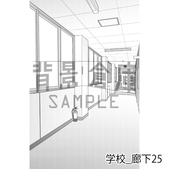 学校_背景素材集41(廊下)_トーン