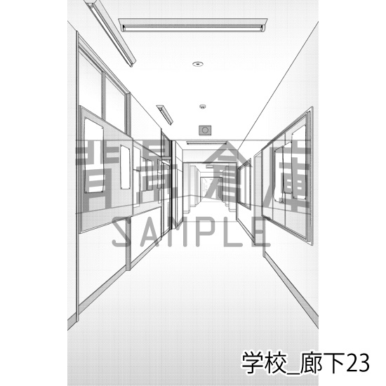 学校_背景素材集41(廊下)_トーン