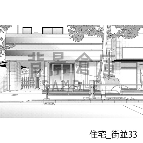 住宅_背景素材集24(街並)_トーン