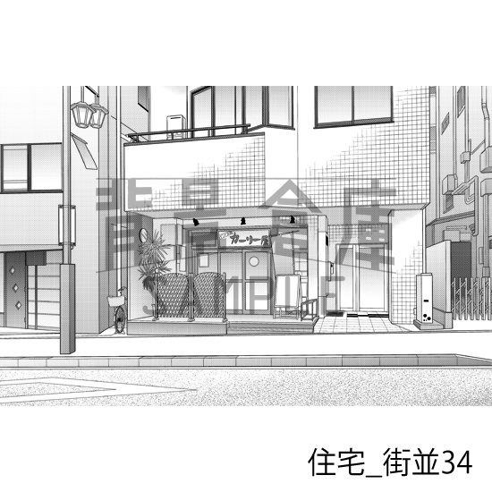 住宅_背景素材集24(街並)_トーン