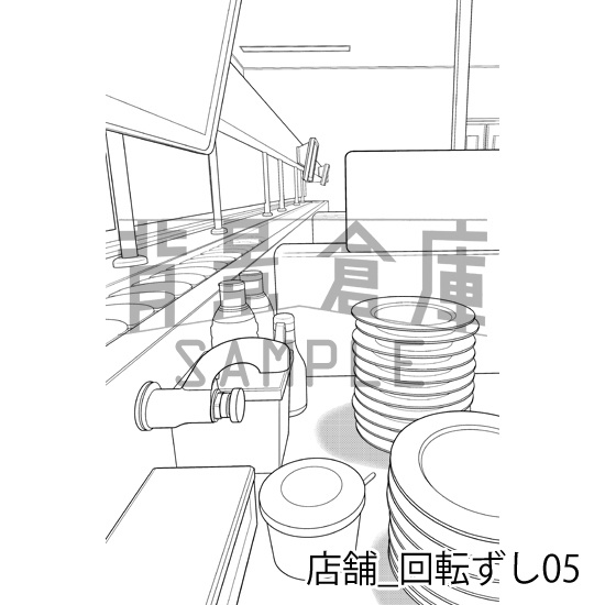 店舗_背景素材集32(回転ずし)_トーン