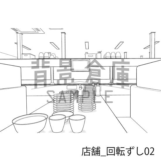 店舗_背景素材集32(回転ずし)_トーン