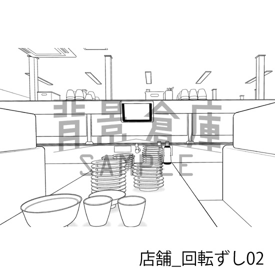 店舗_背景素材集32(回転ずし)_トーン