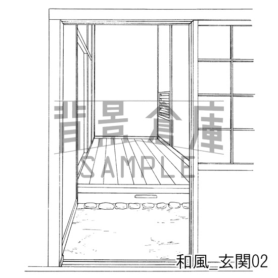 和風_背景素材集6(囲炉裏 風呂 玄関 小物)_トーン