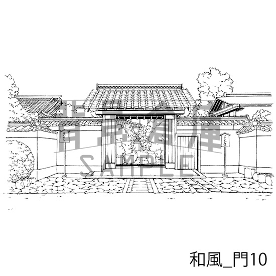 和風_背景素材集12(門 玄関)_トーン