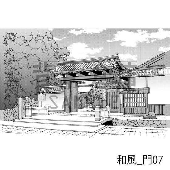 和風_背景素材集12(門 玄関)_トーン