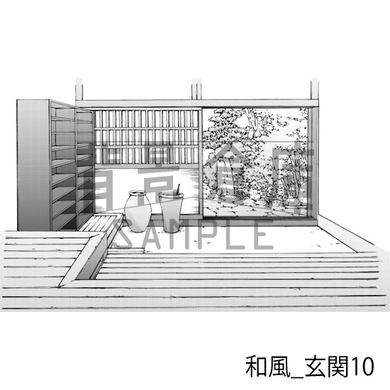 和風_背景素材集14(室内 玄関)_トーン
