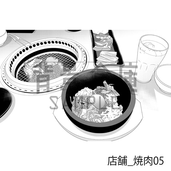 店舗_背景素材集33(焼肉)_トーン