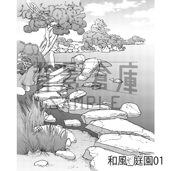 和風_背景素材集17(庭園)_トーン